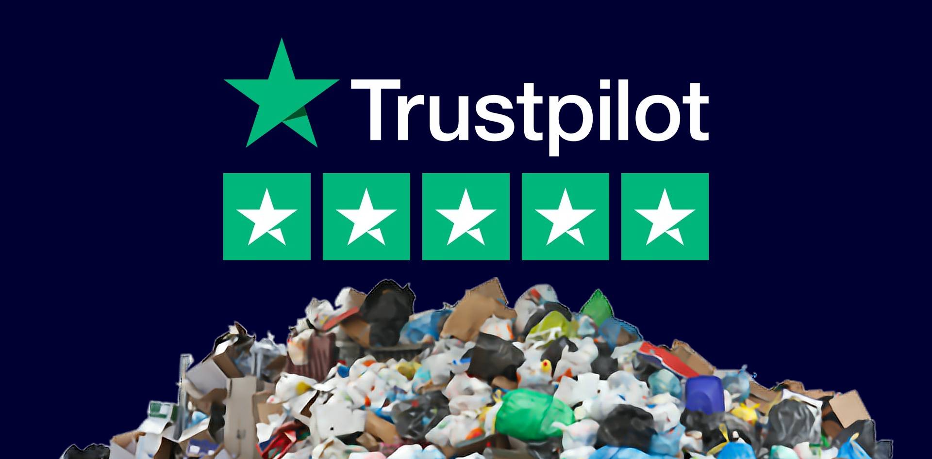 Logo de trustpilot encima de un montón de basura